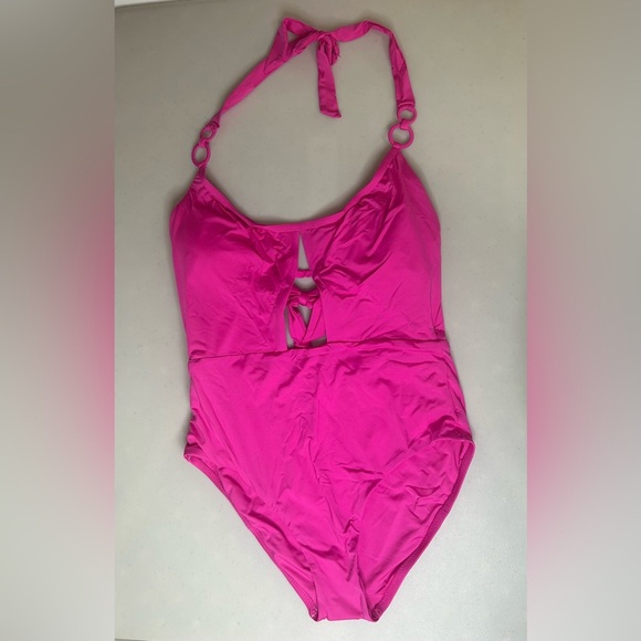 Trina Turk Monaco Scoop Neck Cutout Halter One Piece Swimsuit Pink Size 12 NWT - Picture 1 of 3